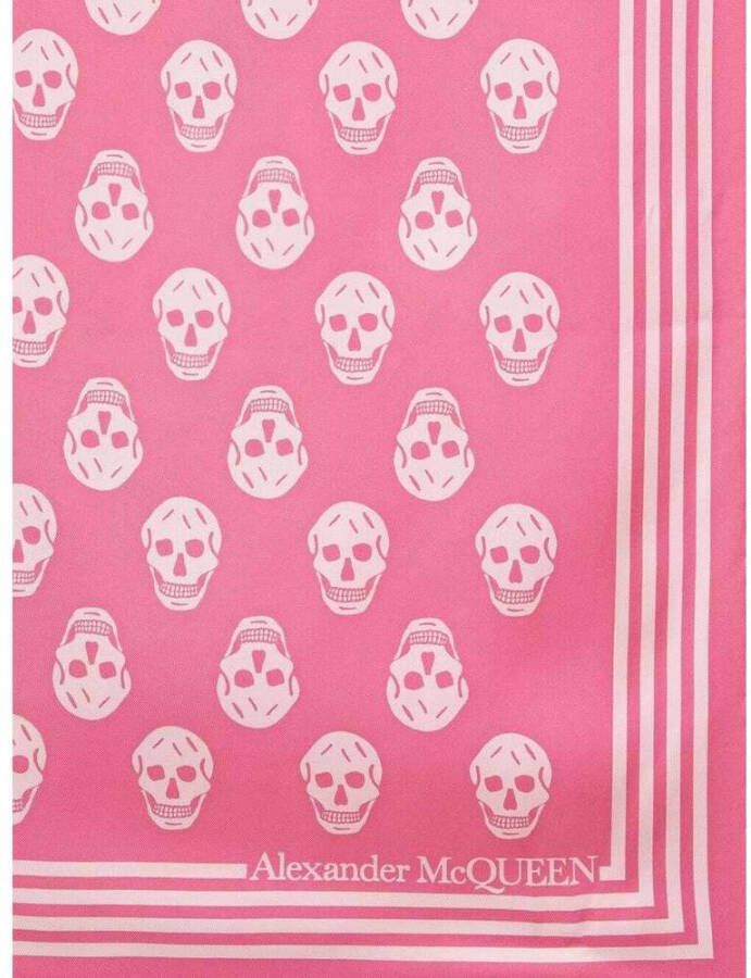 alexander mcqueen Roze Biker Zijden Sjaal met Skull Patroon en Logo Roze Dames
