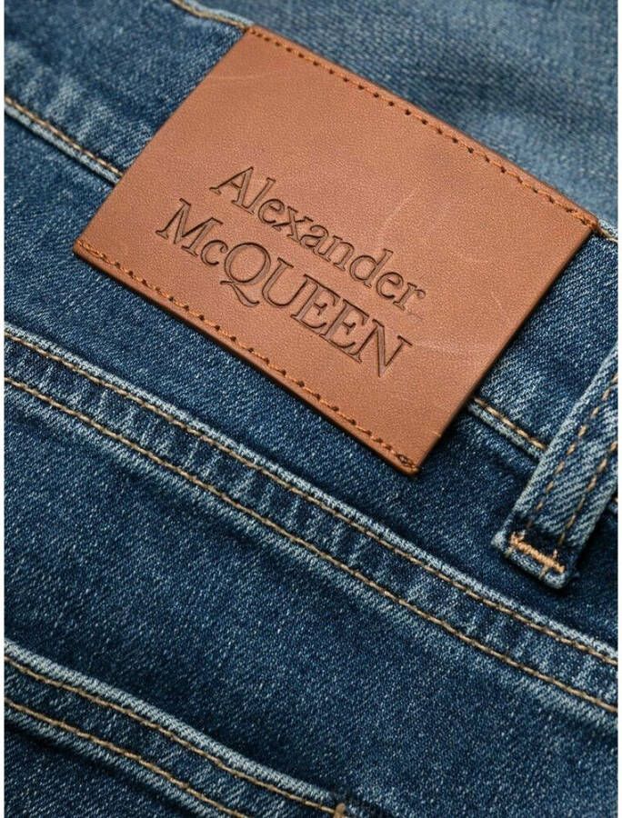 alexander mcqueen Slim-Fit Jeans Indigo Blauw Geborduurd Logo Blauw Heren