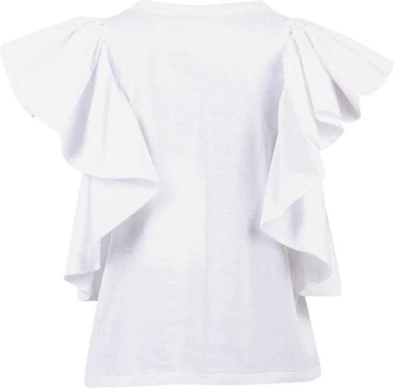 alexander mcqueen Witte katoenen T-shirt met gerimpelde mouwen Wit Dames