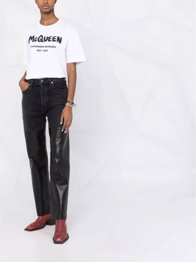 alexander mcqueen Graffiti Logo Print Crewneck T-shirt Wit Dames