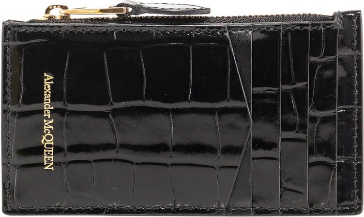 alexander mcqueen Leren ritsportemonnee 5 vakken Zwart Dames