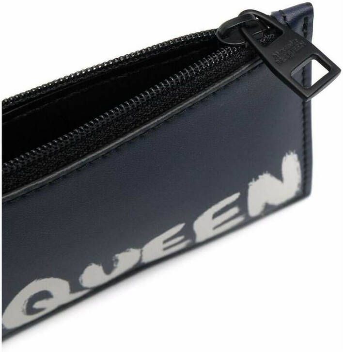 alexander mcqueen Marineblauwe Leren Kaarthouder Stijlvol en Duurzaam Blauw Heren