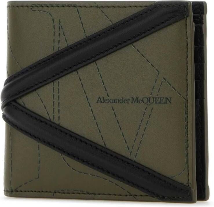 alexander mcqueen Legergroene leren portemonnee Compact en stijlvol Groen Heren