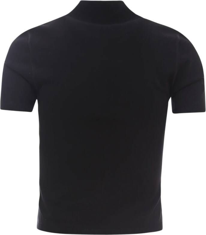 alexander wang Zwart Katoenen T-Shirt met Hoge Kraag en Logo Patch Zwart Dames