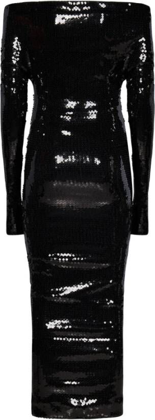 Alexandre Vauthier Zwarte Sequin Geborduurde Midi Jurk Zwart Dames