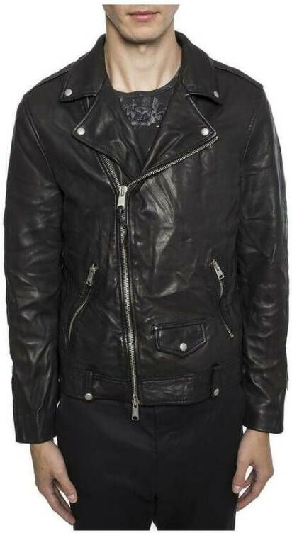 AllSaints Milo Leather Biker Jacket Zwart Heren
