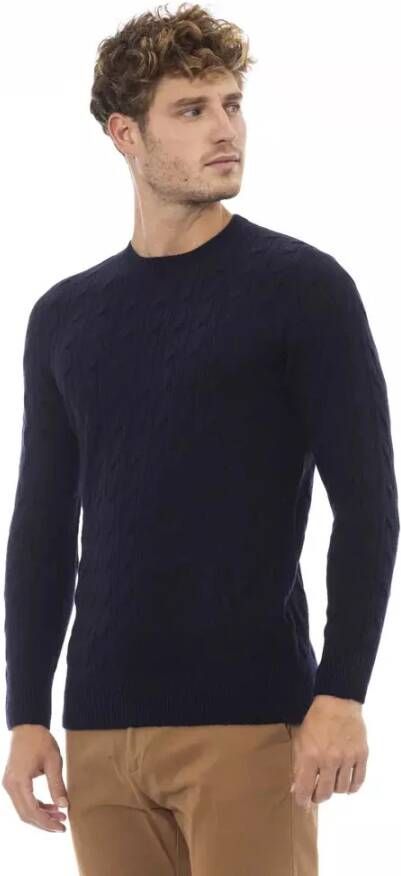 Alpha Studio Elegante Blauwe Trui met Ronde Hals Blue Heren