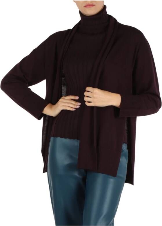 Alpha Studio Cardigan van extrafijne merinowol met riem Purple Dames