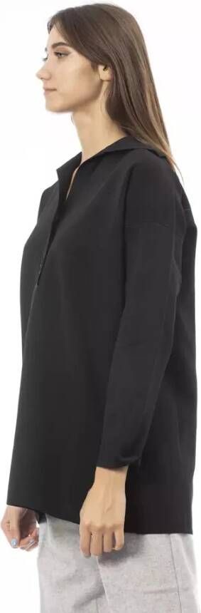 Alpha Studio Zwarte trui met lange mouwen en knoopsluiting Black Dames