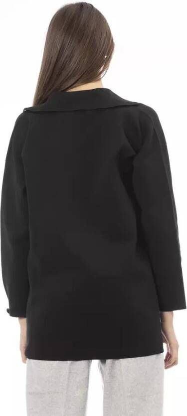 Alpha Studio Zwarte trui met lange mouwen en knoopsluiting Black Dames