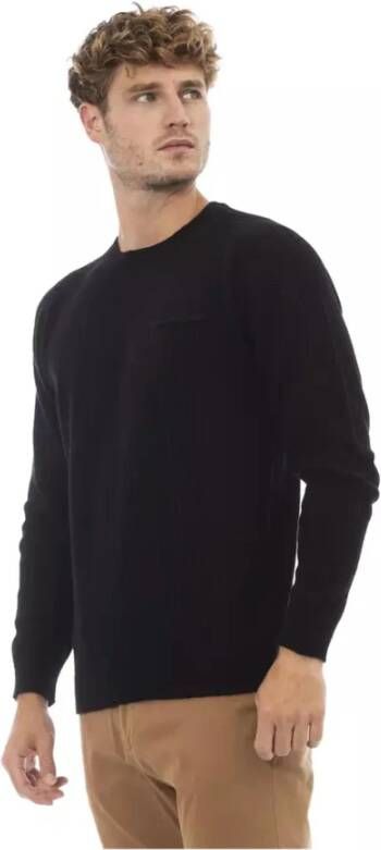 Alpha Studio Elegant Crewneck Pocket Sweater in Zwart Black Heren