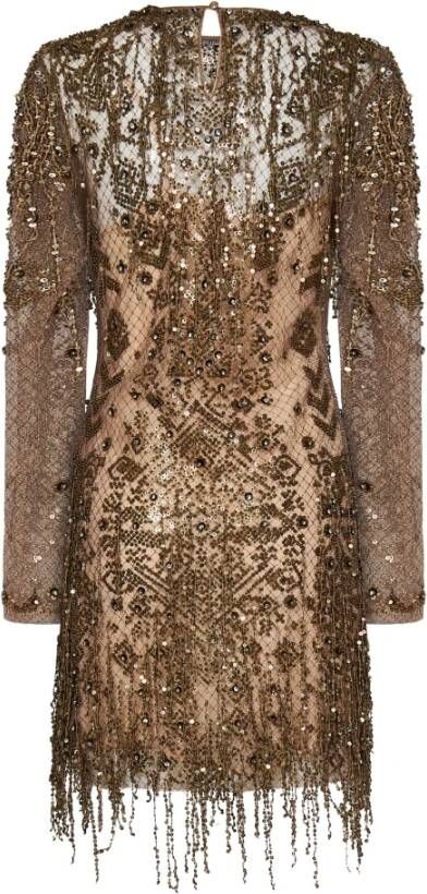 Amen Gouden Geborduurde Jurk Beige Dames