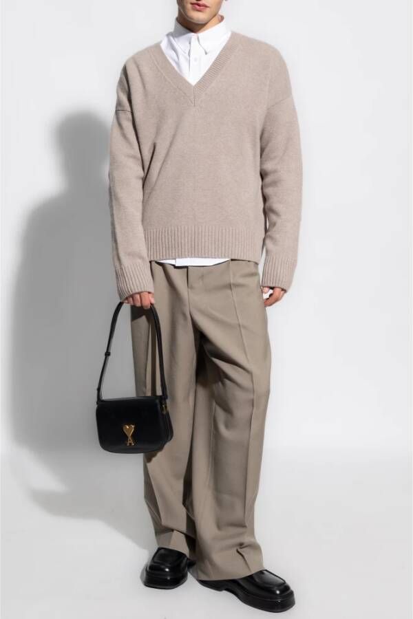 AMI Paris Trui met V-hals Beige - Foto 4