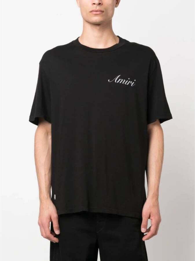 Amiri Zwart Logo Print Katoenen T-shirt Zwart Heren