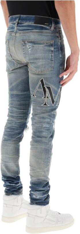 Amiri Vernielde jeans met verspringend logo Blue Heren