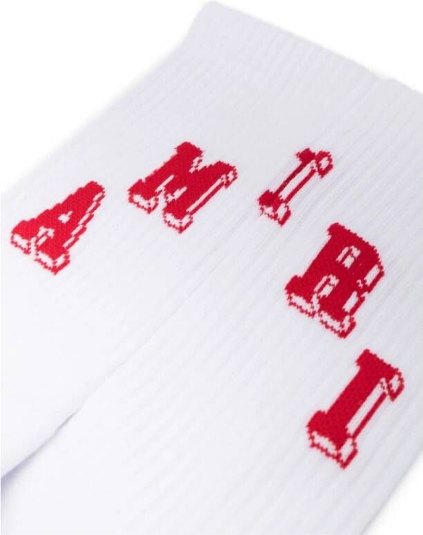 Amiri Witte stretchkatoenen herensokken met rood logo Wit Heren