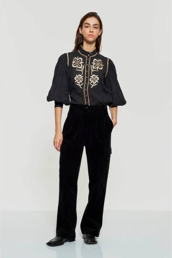 Antik batik Anouki geborduurde blouse Black Dames