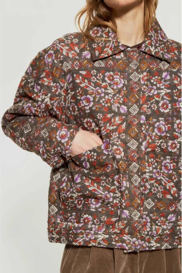 Antik batik Flora gewatteerde print jas Brown Dames