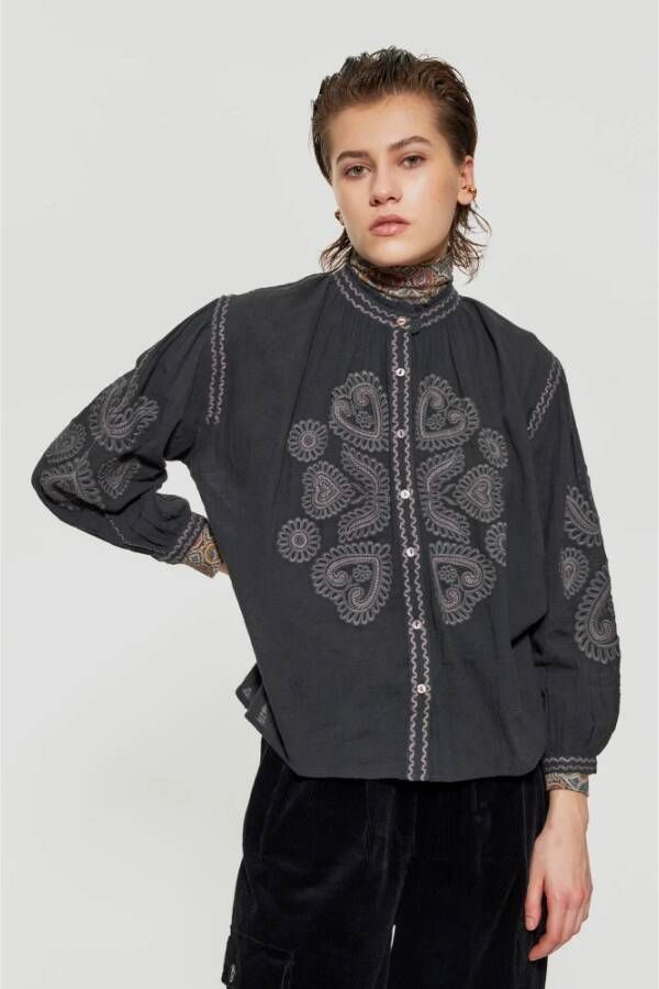Antik batik Geborduurde blouse Robby Black Dames
