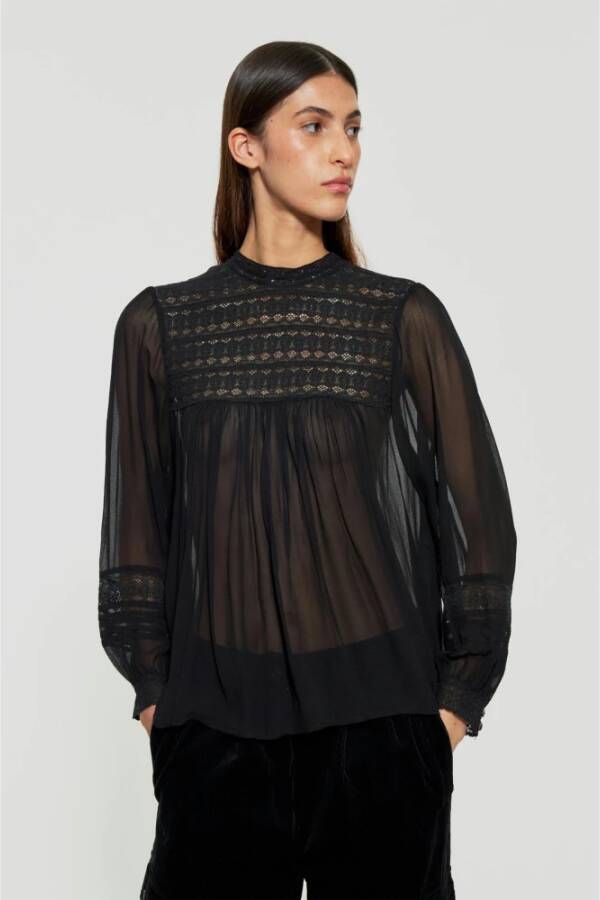 Antik batik Geborduurde Plisséviscose Blouse Zwart Dames