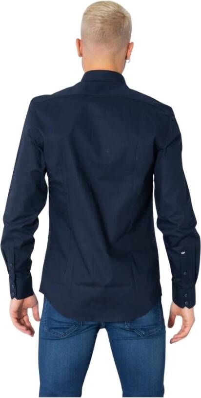 Antony Morato Blauw effen herenoverhemd met lange mouwen Blauw Heren