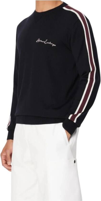 Armani Exchange Blauwe Sweaters met U Giro Banda Contrasto Blauw Heren
