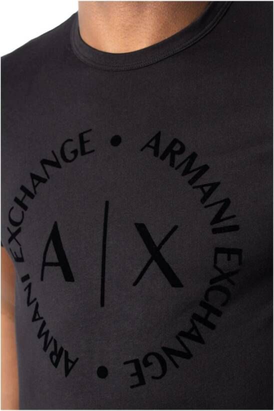 Armani Exchange Logo T-Shirt Zwart Rechte pasvorm Korte mouwen Black Heren