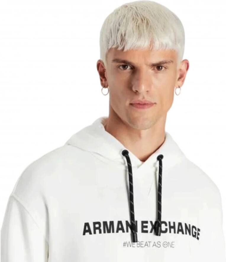 Armani Exchange Witte hoodie met borstprint White Heren