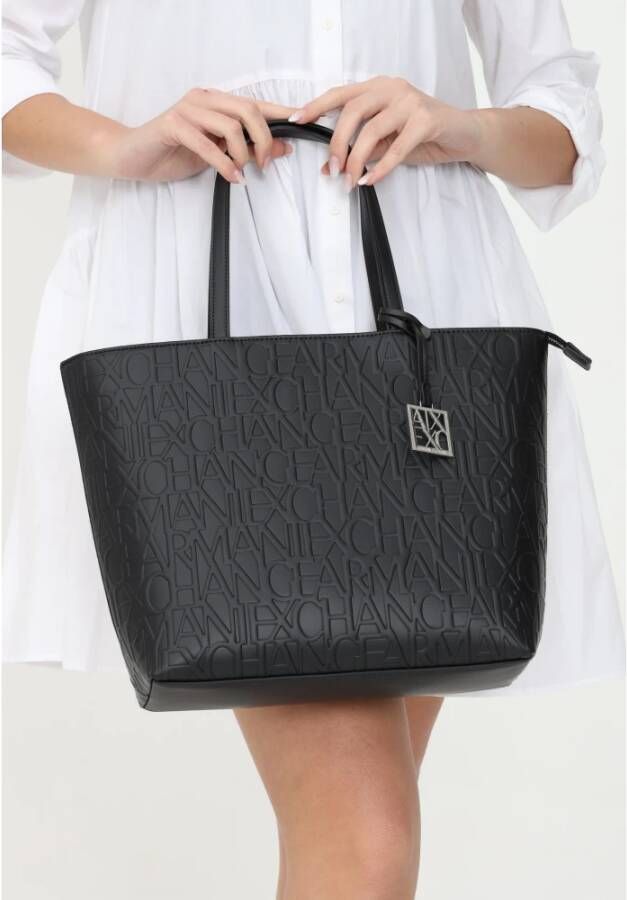 Armani Exchange Zwarte Shopper Tas met Logo Belettering Zwart Dames