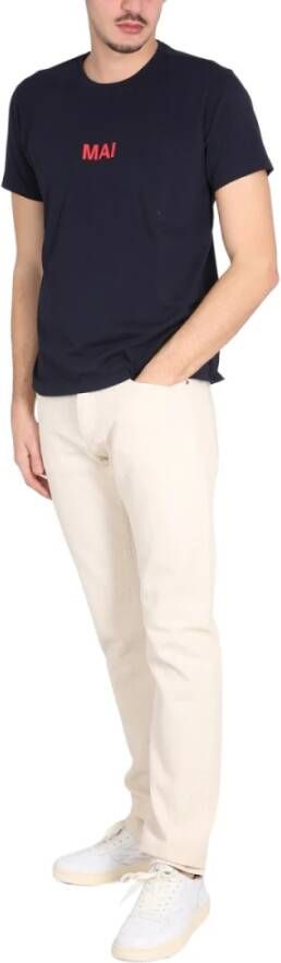 Aspesi T-Shirt met Unieke Crowling Front Print Blauw Heren