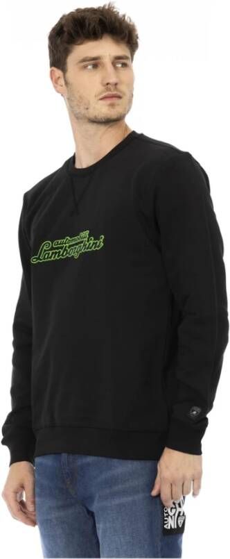 Automobili Lamborghini Black Cotton Sweater with Crewneck Front Print and Logo Insert on Sleeve Zwart Heren