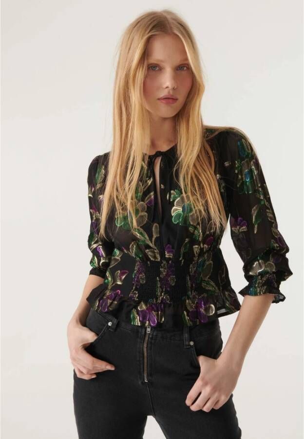 BA&SH Angelo Top Zwarte Peplum Stijl met Henley Halslijn Zwart Dames