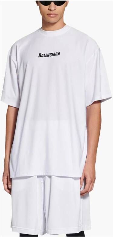 Balenciaga Black Logo Print T-Shirt White Heren