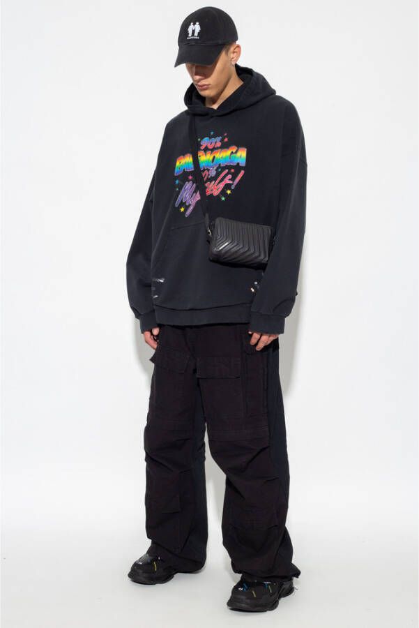 Balenciaga Zwarte hoodie met multicolor logo print Zwart Heren
