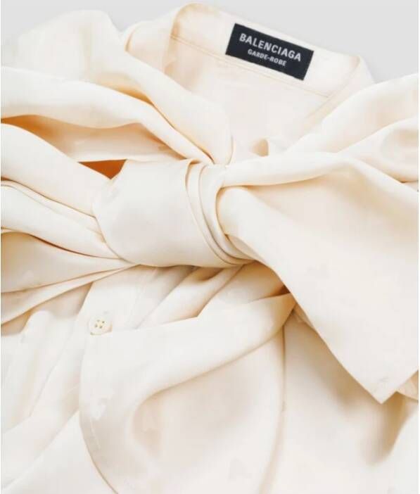 Balenciaga Ivory all over logo printed hooded blouse Wit Dames