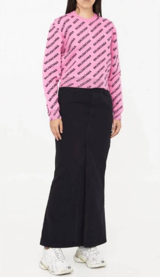 Balenciaga Roze Zwarte Logo Trui Roze Dames