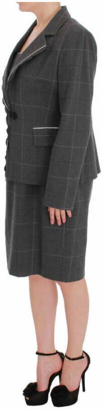 Balenciaga Gray Checkered Cotton Blazer Dress Set Suit Grijs Dames
