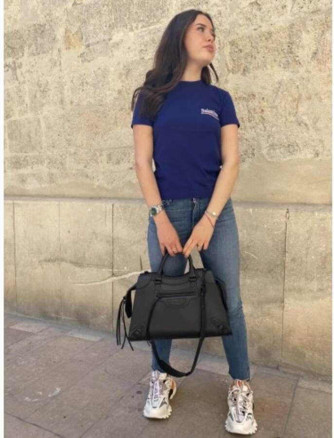 Balenciaga Luxe Paars T-shirt met Ronde Kraag Blue Dames