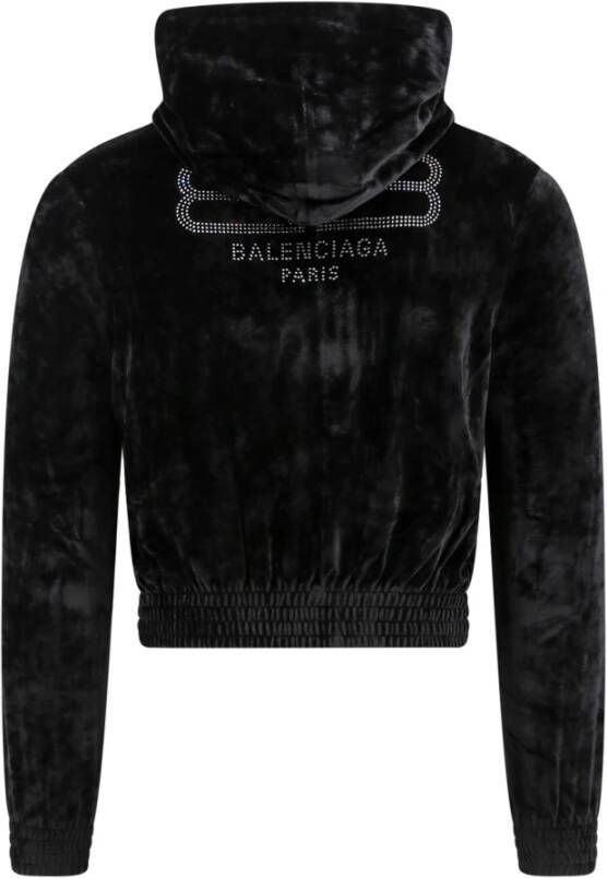 Balenciaga Zwarte hoodie met ritssluiting en strass detail Zwart Heren