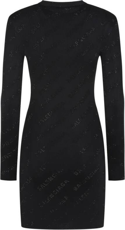 Balenciaga Zwarte Monogram Crew Neck Jurk Black Dames