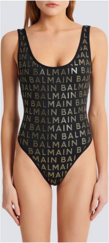 Balmain Swimsuit with logos Black Dames