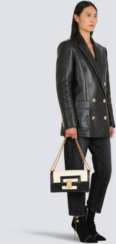 Balmain Medium-sized black and white leather 1945 Heritage bag Wit Dames