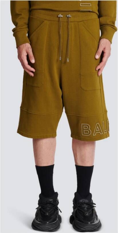 Balmain Bermuda shorts van milieuvriendelijk katoen met reflecterend logo. Groen Heren