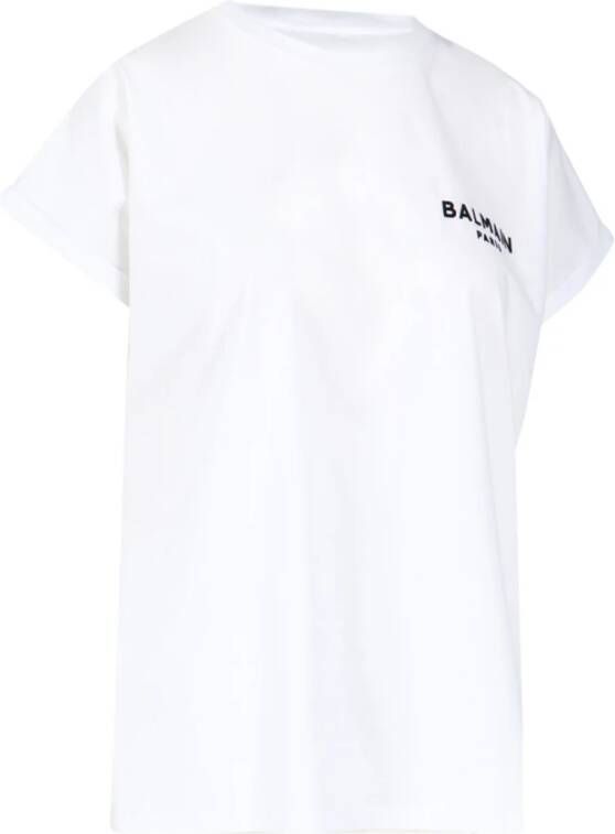 Balmain Biologisch Katoenen Wit T-shirt met Logo Print Wit Dames