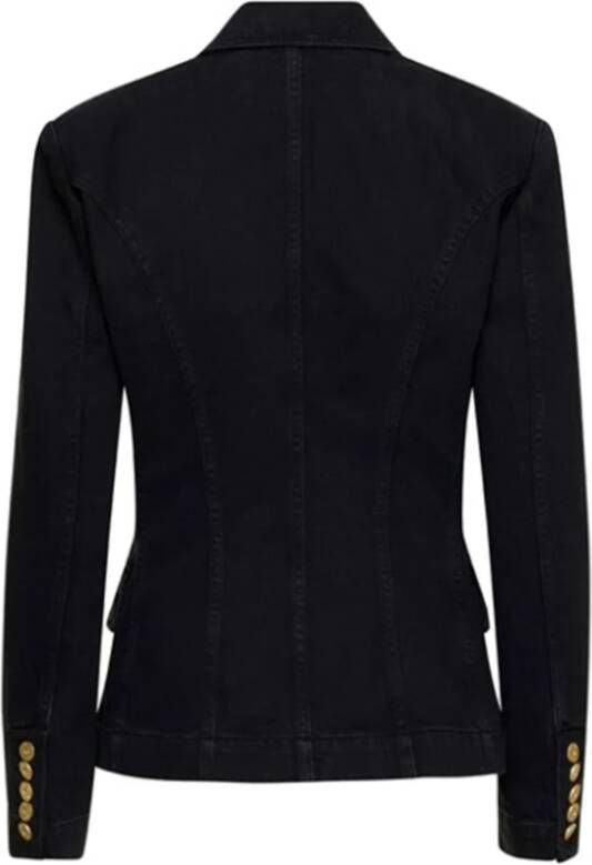 Balmain Denim Double-Breasted Blazer Zwart Dames