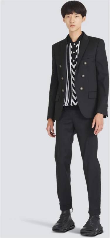 Balmain Wool blazer with double-breasted silver-tone buttoned fastening Zwart Heren