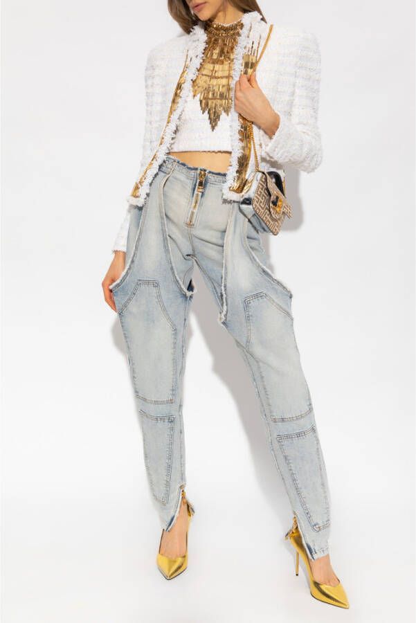Balmain Tweed Top met pailletten Wit Dames