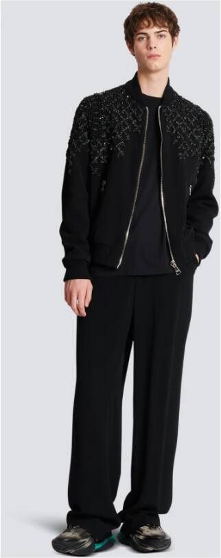 Balmain Embroidered crepe bomber jacket Zwart Heren