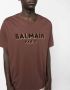 Balmain Bruine Flocked Logo T-Shirt Brown Heren - Thumbnail 4