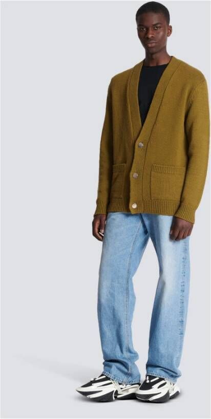 Balmain Knit cardigan with logo Groen Heren